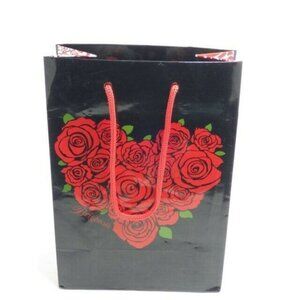 Brighton Gift Bag Black Red Rose Heart Paper Rope Handles Valentine Gift